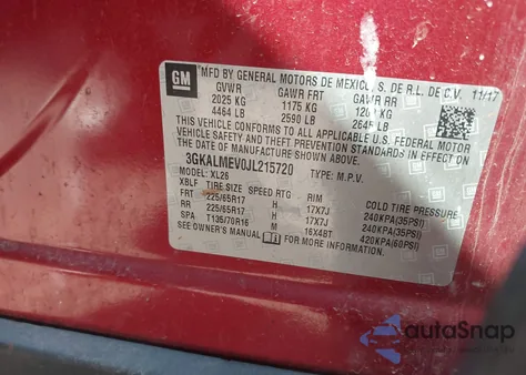 2018 GMC Terrain Sle из США, поврежденный, VIN 3GKALMEV0JL215720